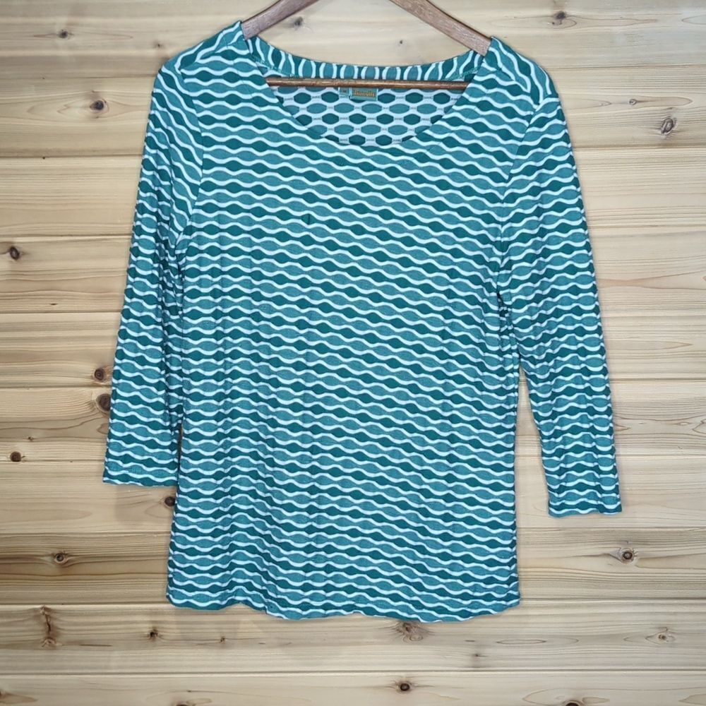 Tianello Top Womens Medium Teal Ballet Tee Wave pattern Art‎ Colorful USA